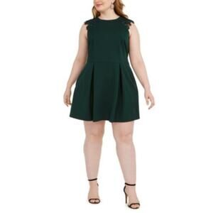 NWT Speechless Women's Plus Size Lace Sleeve Pleated Mini Dress Green Size 1X